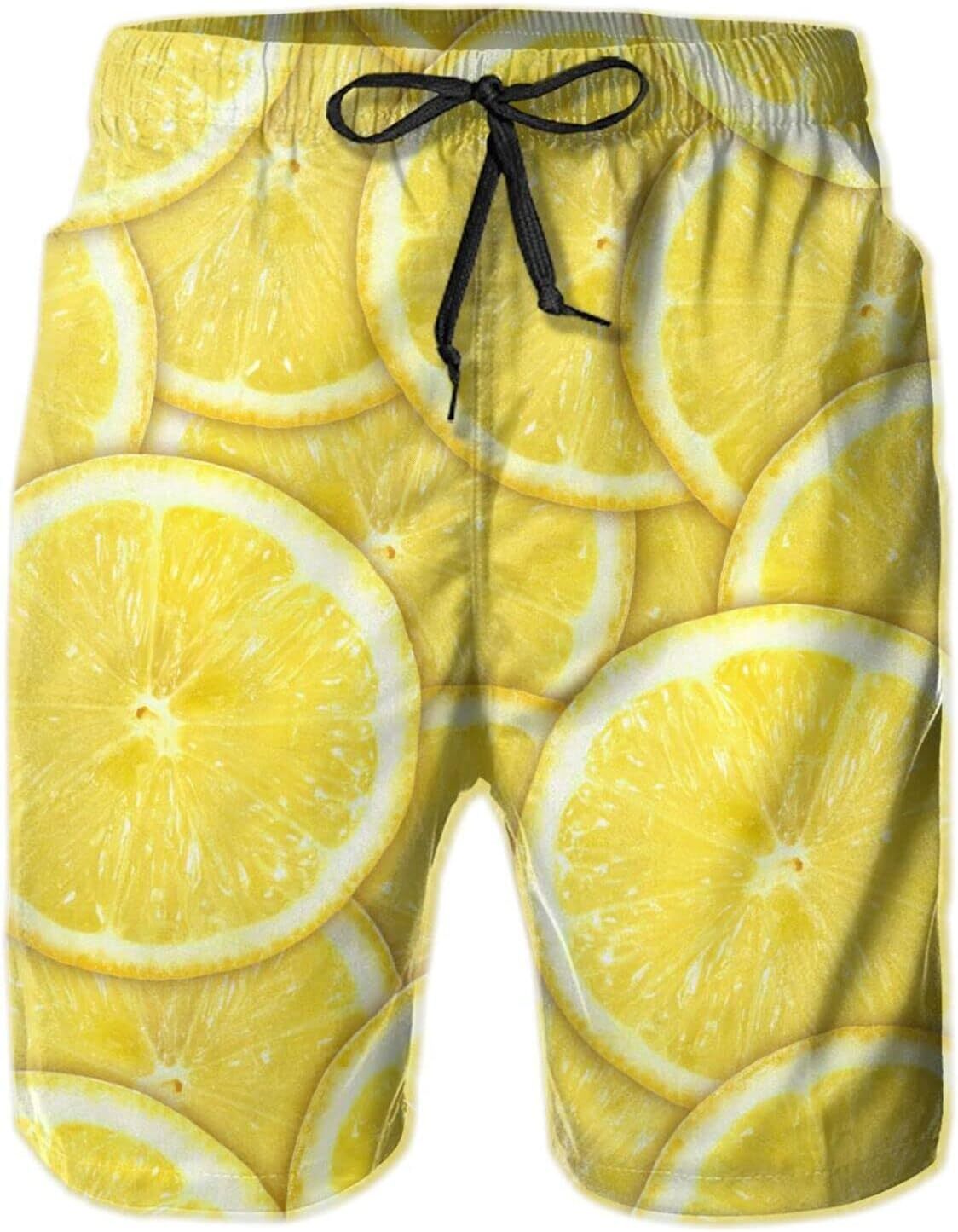 Mens Shorts 3D Printing Pattern Lemon Summer Swim Trunks Quick Dry Beach Pants For Men Fashion Board Swimwear