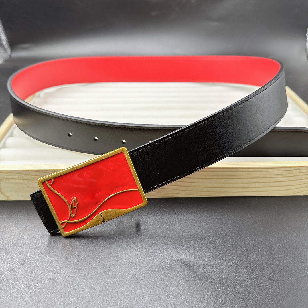 Belt designer belt men classic pin belts red buckle head striped manners double sided business model casual width 3.8cm size 100-125cm fashion versatile very good