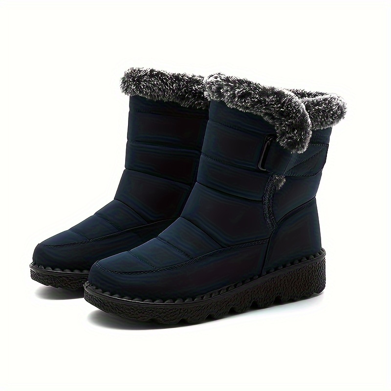 Womens Solid Color Luxe Plush Snow Boots - Stylish Casual, Ultra-Comfortable, Insulated Winter Ankle Boots with Durable Platform Sole