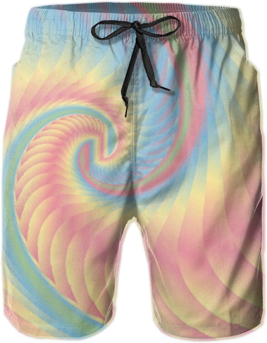 Mens Shorts 3D Printing Pattern Rainbow Tie Dye Swim Trunks Quick Dry Stylish Beach Board Swimwear