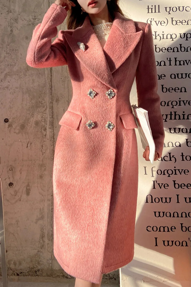 Dabuwawa notch double-sided wool long coat womens Epaulet double chest jacket elegant coat ACGN DM1DCO017 240828