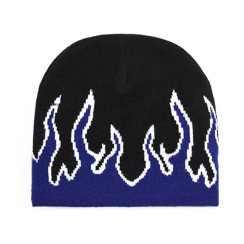 Hip Hop Fire Knitted Beanies Gothic Flame Sklies Hat Flame Wen Mens Punk Winter Outdoor Riding Hat Halloween Accessories X250212