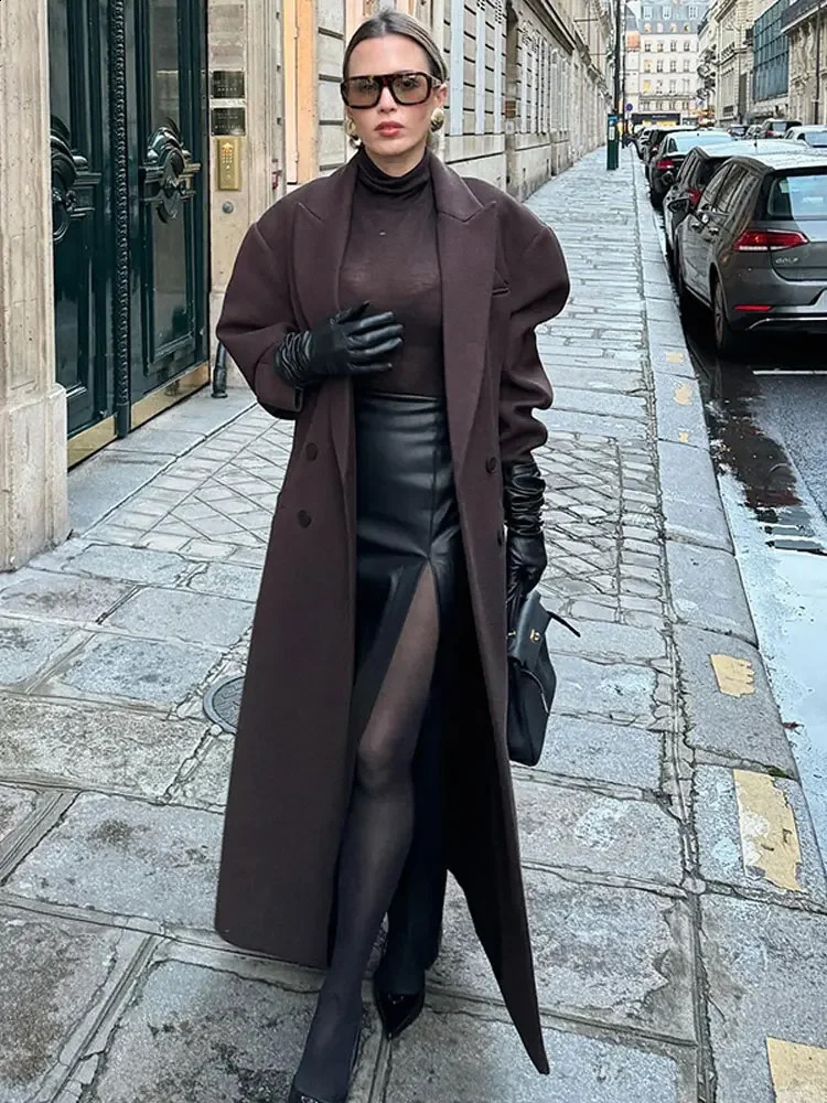 Autumn Elegant Wool Double Collar Wool Coat Womens Long Sleeve Casual Coat Womens Street Clothing 240828