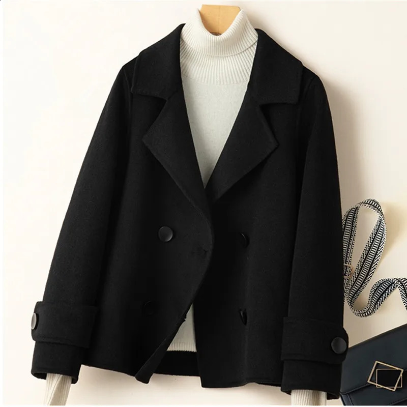 UHYTGF high-end double-sided cashmere coat womens double-layer chest casual spring autumn 100% wool jacket womens short jacket 2620 240828