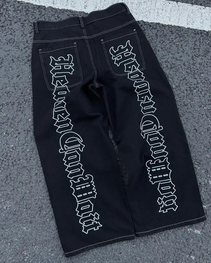 Y2K Jeans Hip Hop Retro Alphabet Printing Loose Fit Jeans Mens Fashion Straight Straightened Harajuku Loose Fit Trouser Street Wear 240829