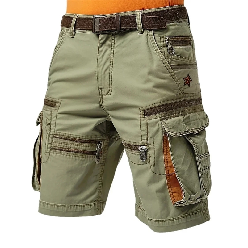 Mens cargo shorts stretch washed vintage waist belt and pockets 240828 ww