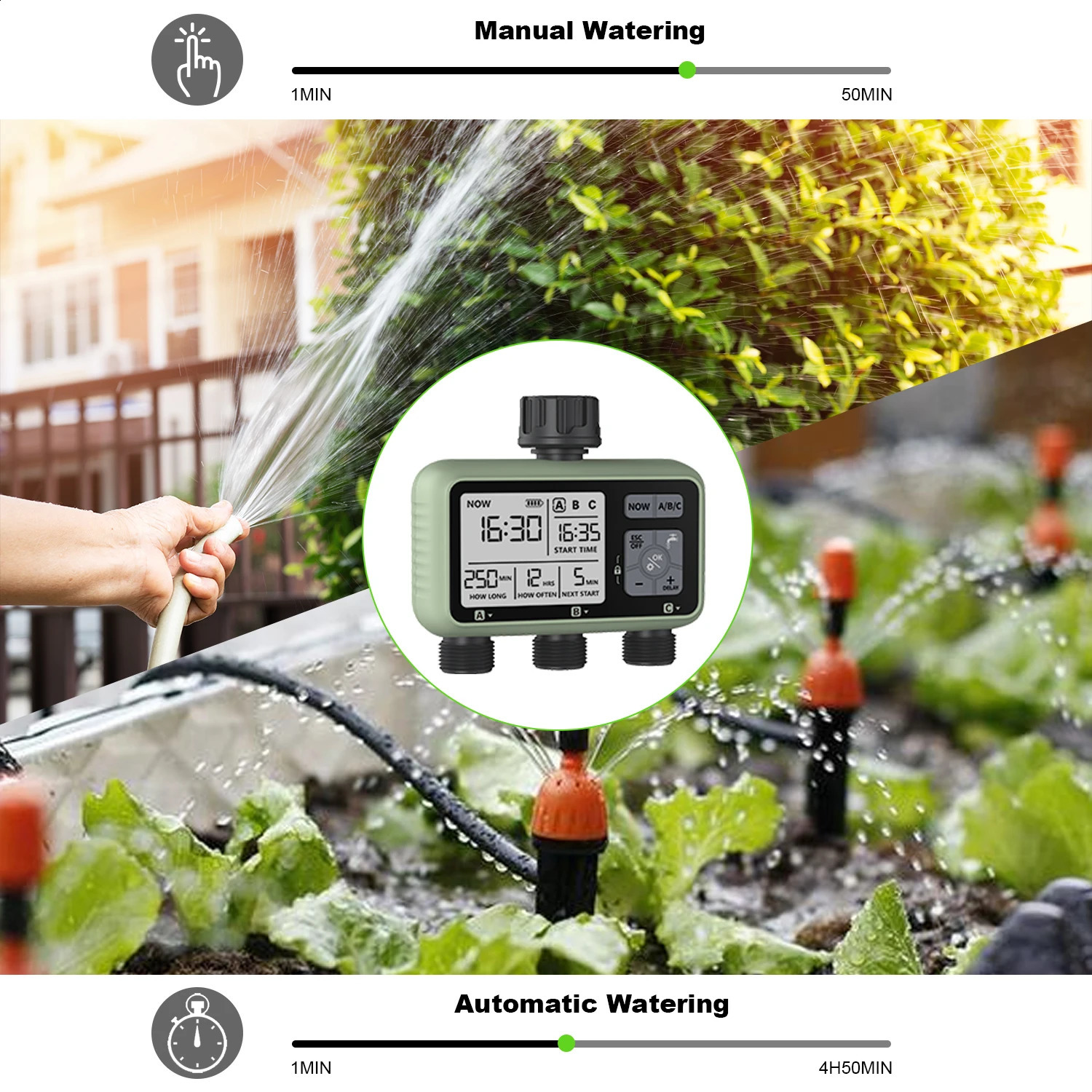 Eshico est 3-Outlet Water Timer Independent Control Program Digital Garden Sprinkler 240827CJ