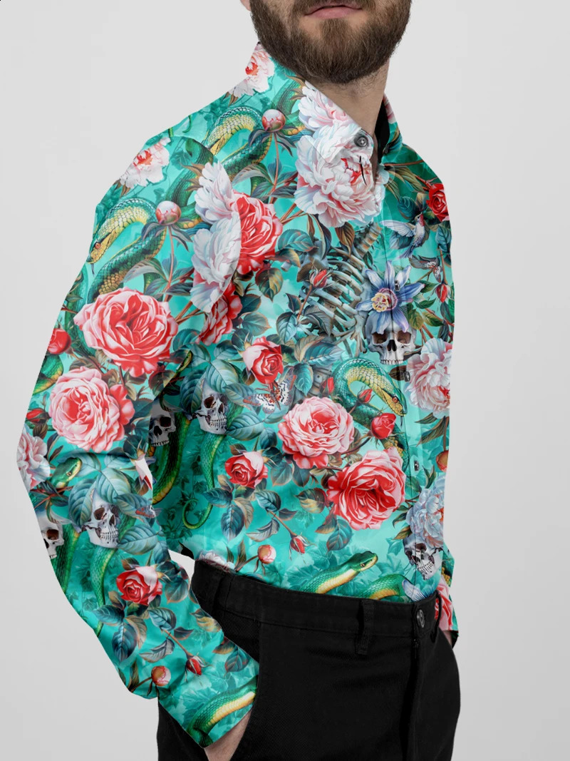 Spring and Autumn Outdoor Halloween Mens Casual Ghost Pumpkin Pattern Boat Neck Button Long Sleeve Pattern Costu Top 240829