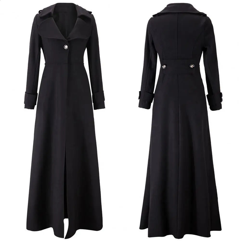 Long womens wool coat autumn and winter single chest flip collar ultra-thin fit wool womens trench coat womens jacket 240828