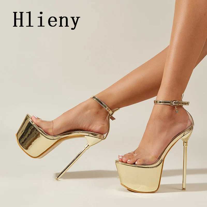 Hlieny Summer Sexy PVC Transparent Open Peep Toe Platform High Heels Buckle Strap Sandals Womens Nightclub Pole Dance Shoes W250514