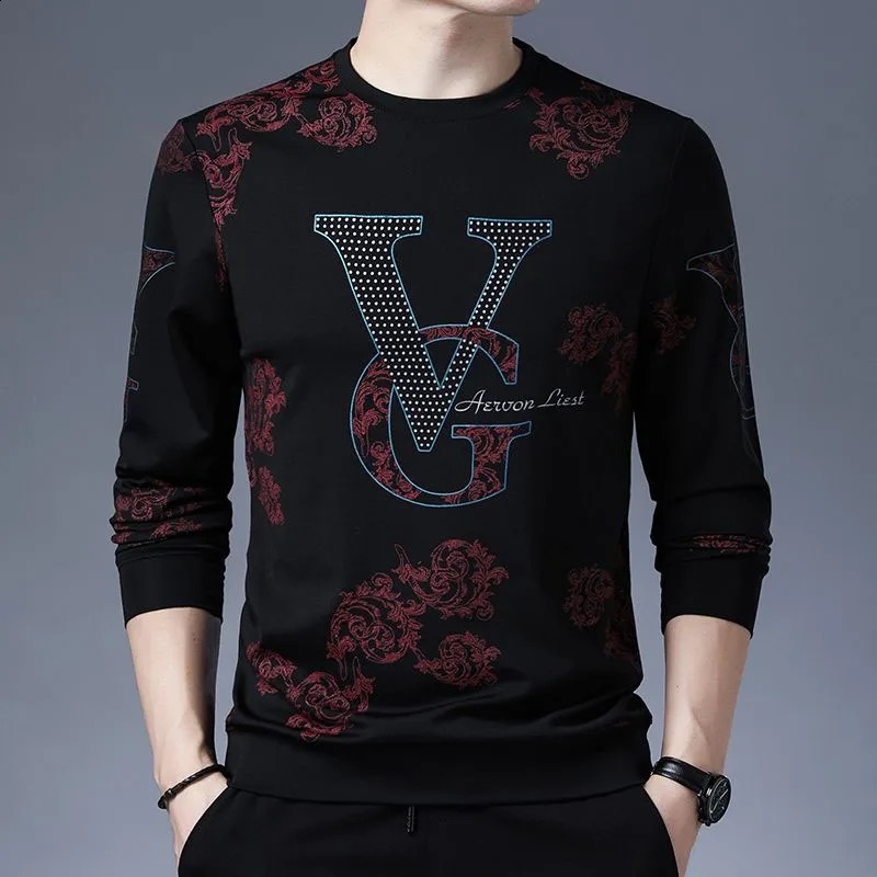 Fashion Printed Spliced Long Sleeve Mens T-shirt Spring Autumn Trend Round Neck Casual Comfortable Tops Male Clothes 240828