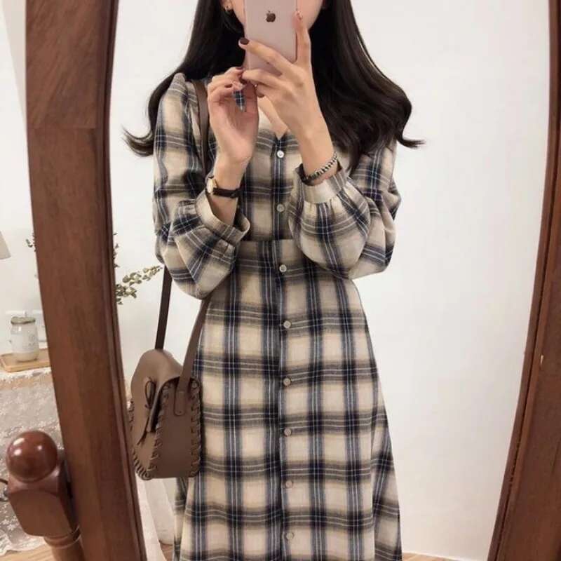 Female Dress Korean Style Women's Long Sleeve Dresses Chic and Elegant Pretty Midi Autumn Winter Outfits X Spring 2025 Beautiful