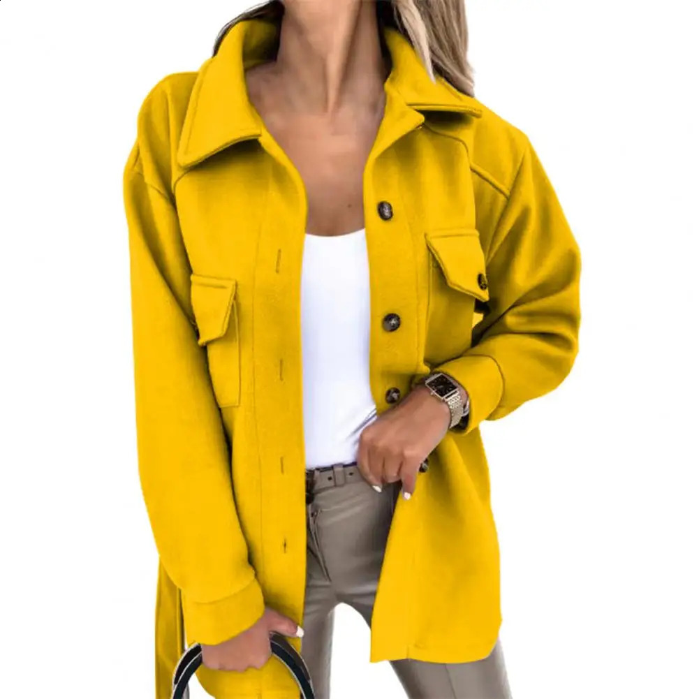 Collar womens coat single corset autumn winter wool coat flip pocket warm casual coat womens coat 240828