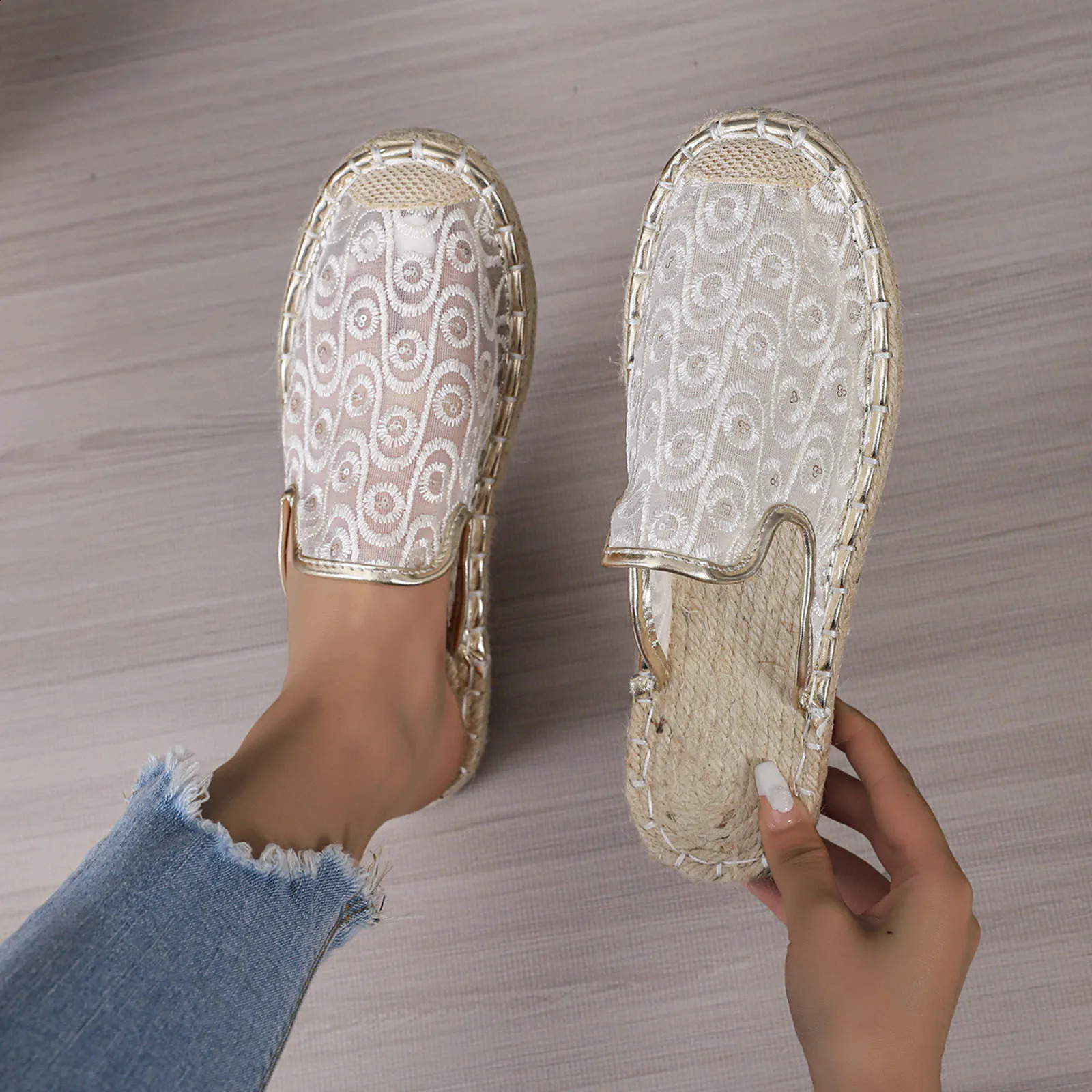 Womens high heels womens hollow breathable fishermans shoes womens grass shoes flat casual customized womens shoes 240827