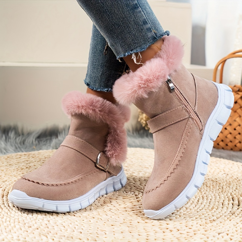 Cozy Winter Thermal Insulated Snow - Wm Plush ed, Fluffy Trim, Side Zipper, Water Resistant, Anti-Slip, Comfortable Ankle Boots for Womens Cold Weathe
