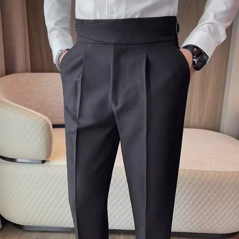 British style Naples high waisted casual dress pants high-quality and fashionable mens slim fit simple social party full set pants 240828