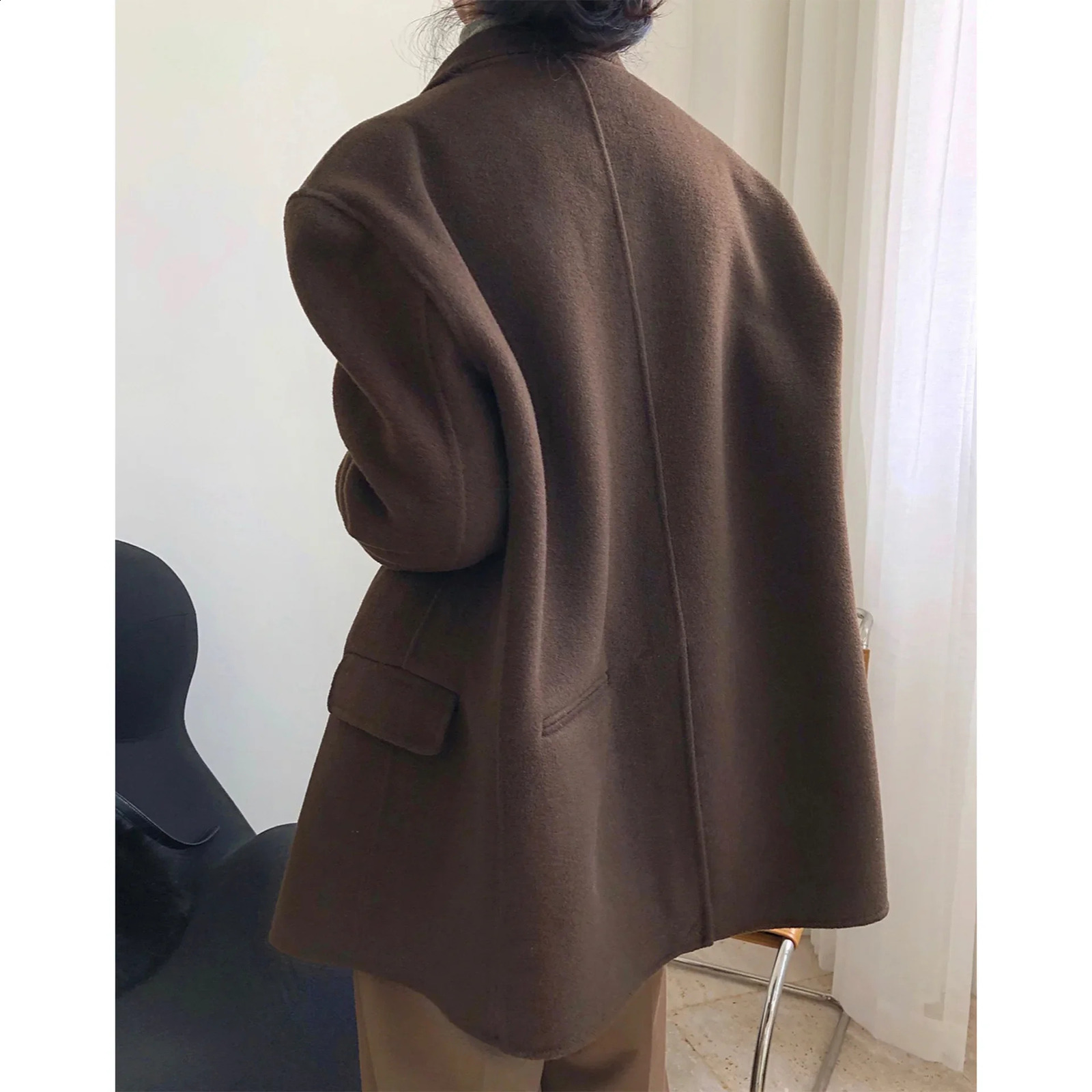 Winter retro fashion double-sided wool coat wide shoulder casual weight loss warm jacket loose fit 240828