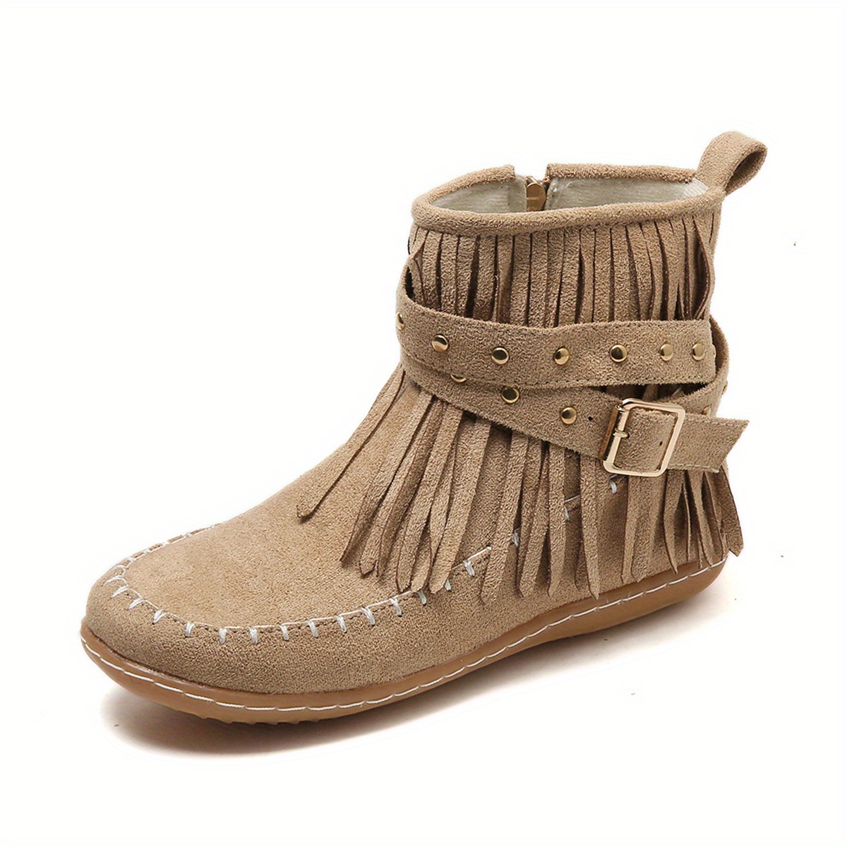 Fashion Comfortable Women's Tassel Short Boots with Metal Beads and Side Zipper Size 36-43