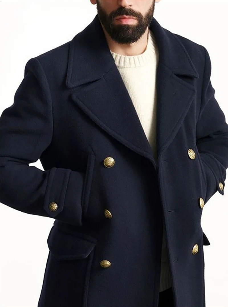 British style mens mid long sleeved wool coat for autumn and winter mens wear 240829