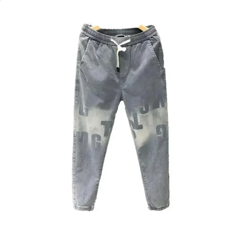 Mens jeans plus oversized mens jeans printed mens jeans cut black harem letters Gothic Xs trend 90s streetwear entry 240829