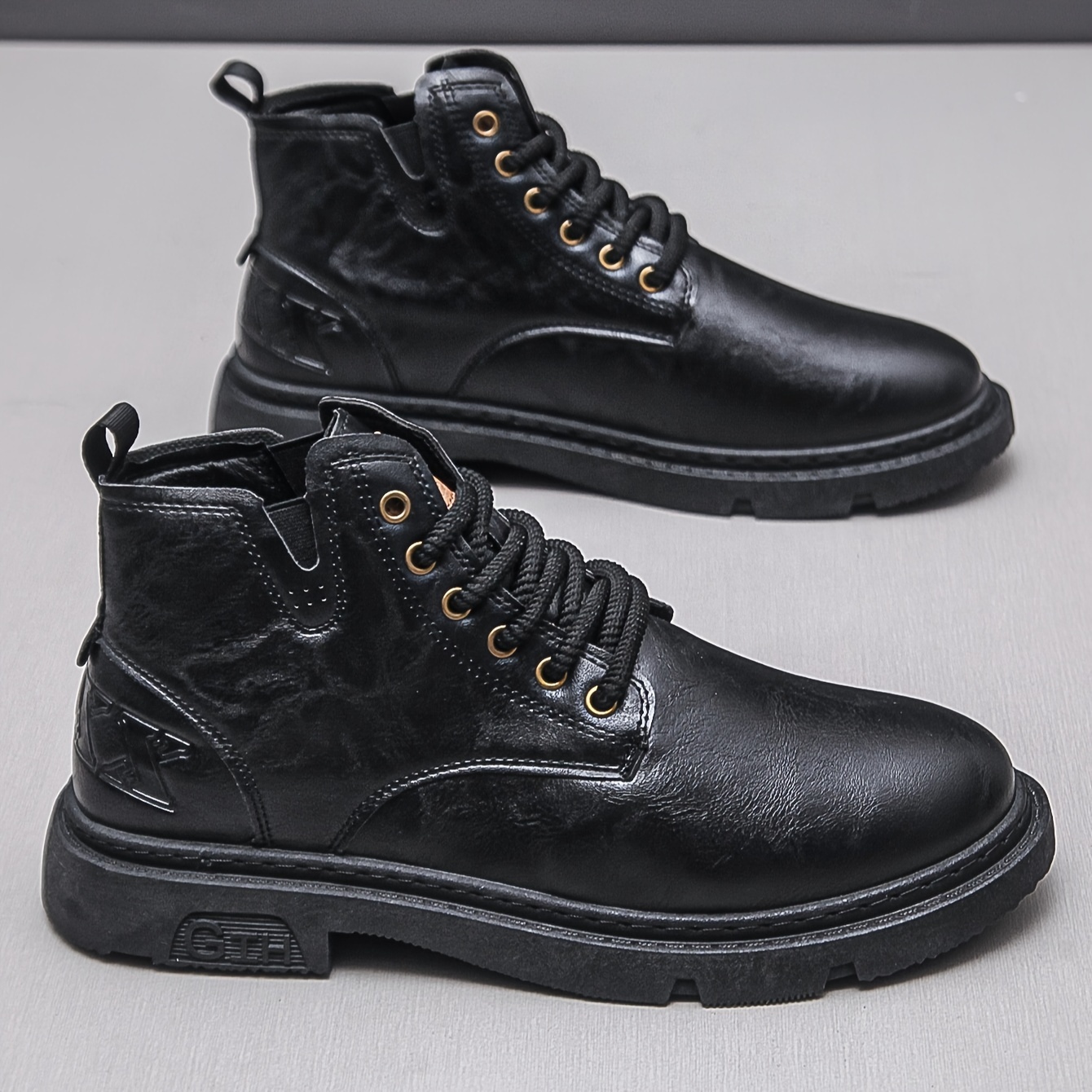 Men's vintage all seasons ankle boots, leather boots martin boots, durable leather lace-up shoes, non-slip sole