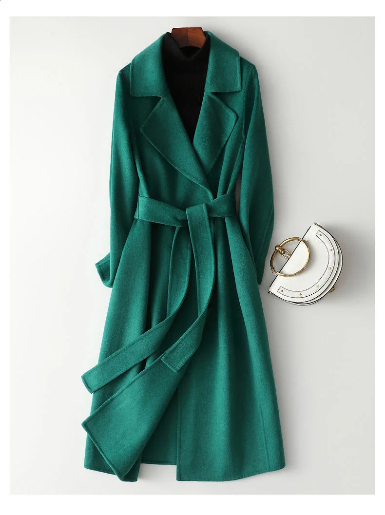 Elegant womens wool coat long sleeved street clothing Korean fashion jacket pure thin lapel autumn winter coat 240828