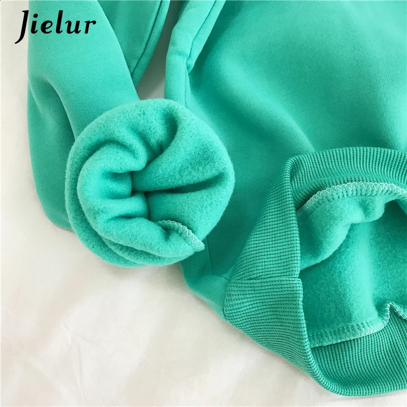Jielur 9color Pink Green Oneck Hoodie Womens Winter Autumn Pullover Sportswear Solid Color Loose MXXL 240827