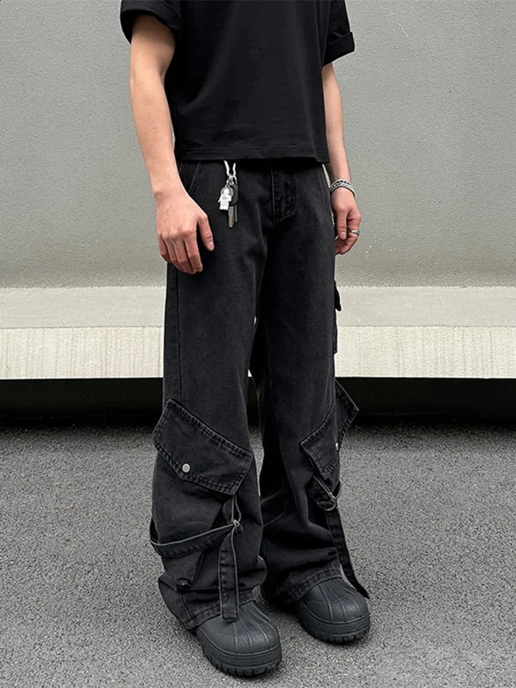 2024 Cyber Y2K Streetwear Black Multi Pockets Baggy Jeans Cargo Pants For Men Clothes Straight Trousers Pantalon Homme 240823