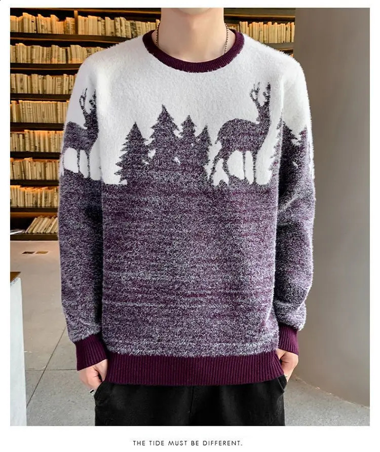 autumn and winter mens Korean version trend O-neck long sleeved sweater for teenagers to win fashion fully matched with SlimSweaters 240829