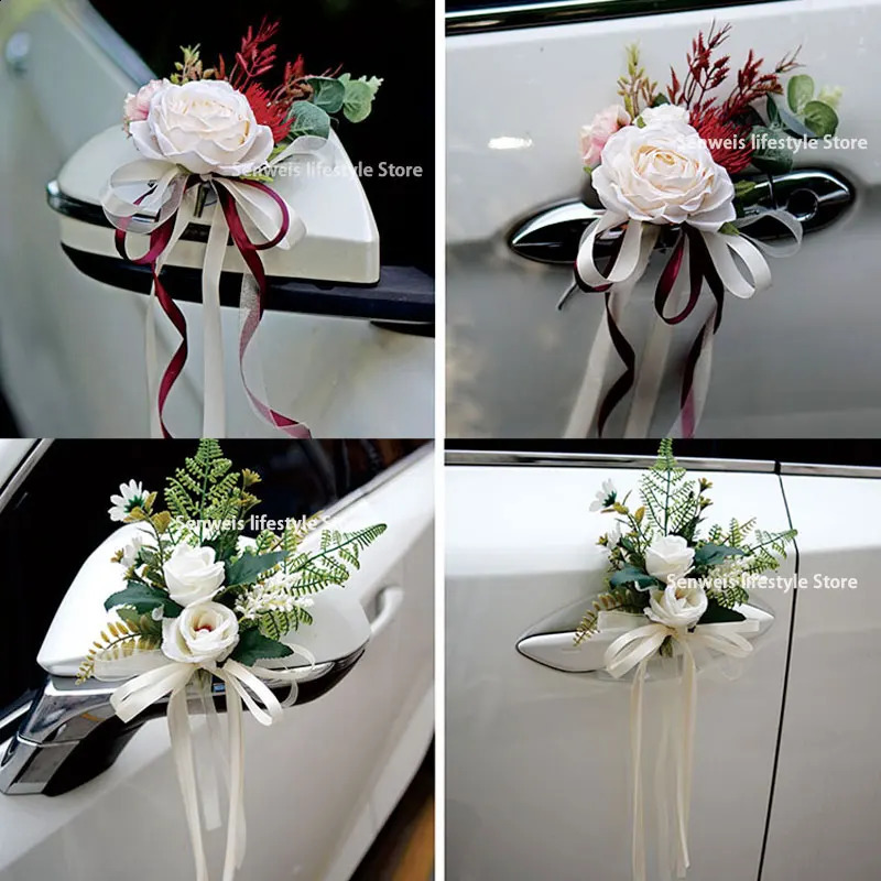 4PCS Artificial Flower Decoration Outdoor Car Mirror Door Romantic Floral Wedding Decor Ribbon false Flower Decoration Supplies 240829 - view 6