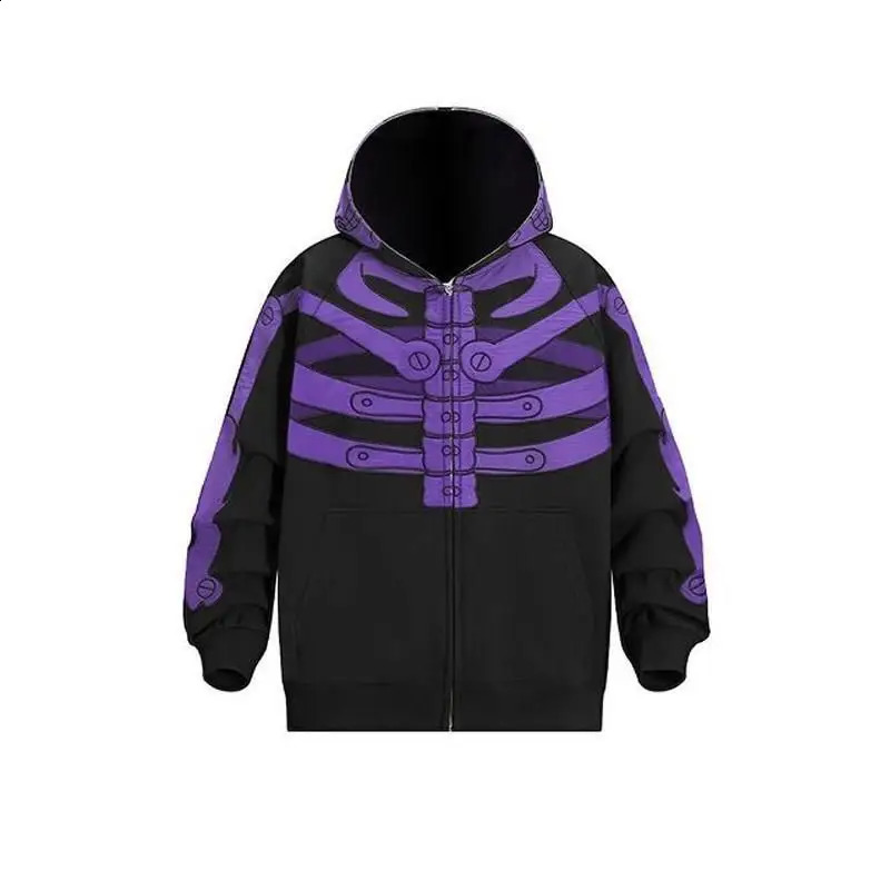 Unisex Men Women Halloween Hoodie Graphic Zip Up Sweatshirt Y2K Oversized Long Sleeve Rhinestone Skeleton Jacket 240828