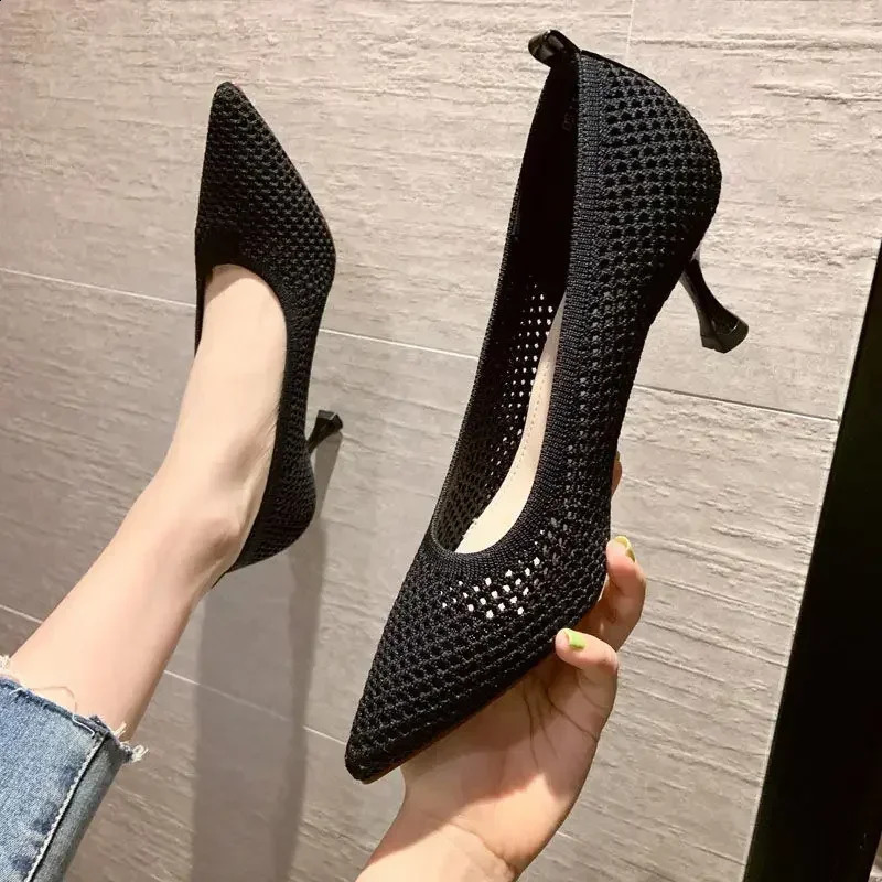 Womens Pump Summer Comfortable Mesh Breathable Womens Shoes Triangle High Heels Party Stills Sexy Single High Heels Style 240827