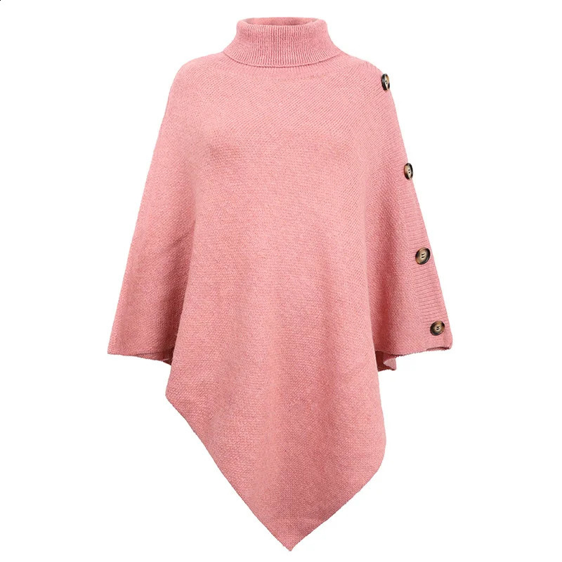 Autumn Winter Shawl Cloak Sweater Solid Color Turtleneck Oversized Cape Coat Female Ponchos Pullover Knitted Bat Sleeve Top 240828