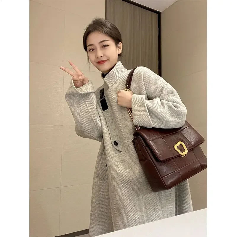 High end womens wool coat British style high-end double-sided cashmere coat Pink wool coat Fashion style Temperature 240828