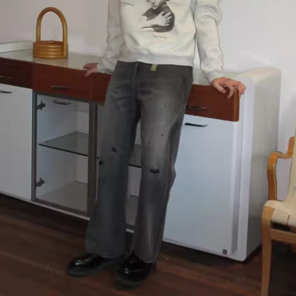 Vintage Distressed Wshed Blue Black Baggy Jeans for Men and Women Straight Ripped Frayed Casual Denim Trousers Oversize Cargos 240826Z