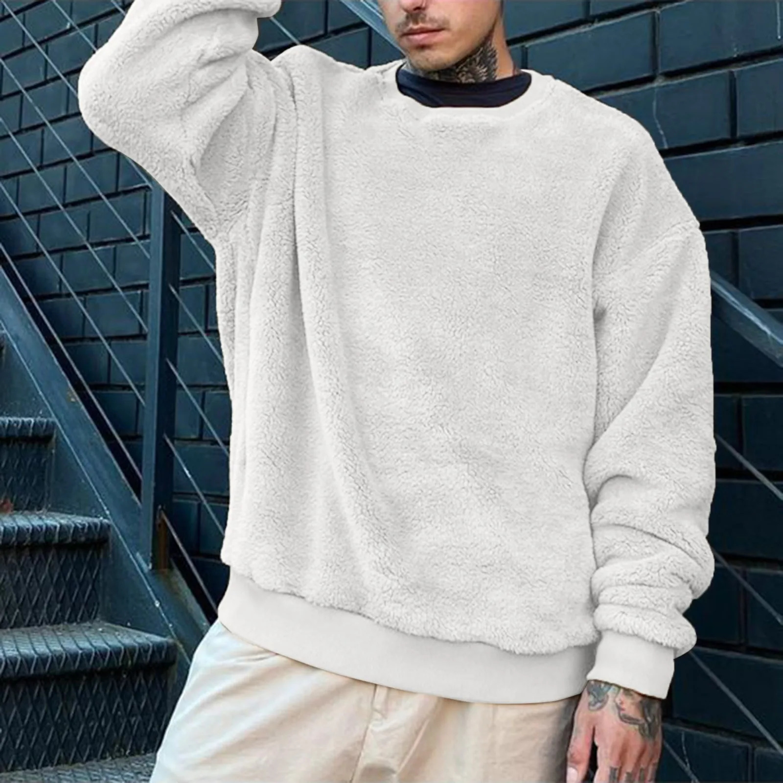 Winter Fuzzy Fleece Warm Hoodies Men Pullover O Neck Sweatshirts Long Sleeve Sports Solid Outwear Sweatshirts Oversized Hoodies 240829