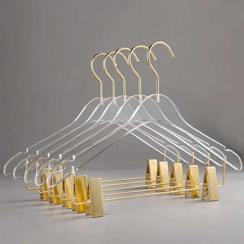 New 5/10 piece transparent acrylic clothes hanger used for pants organizer crystal clothes hanger with clip anti slip dry clothes hanger M240829