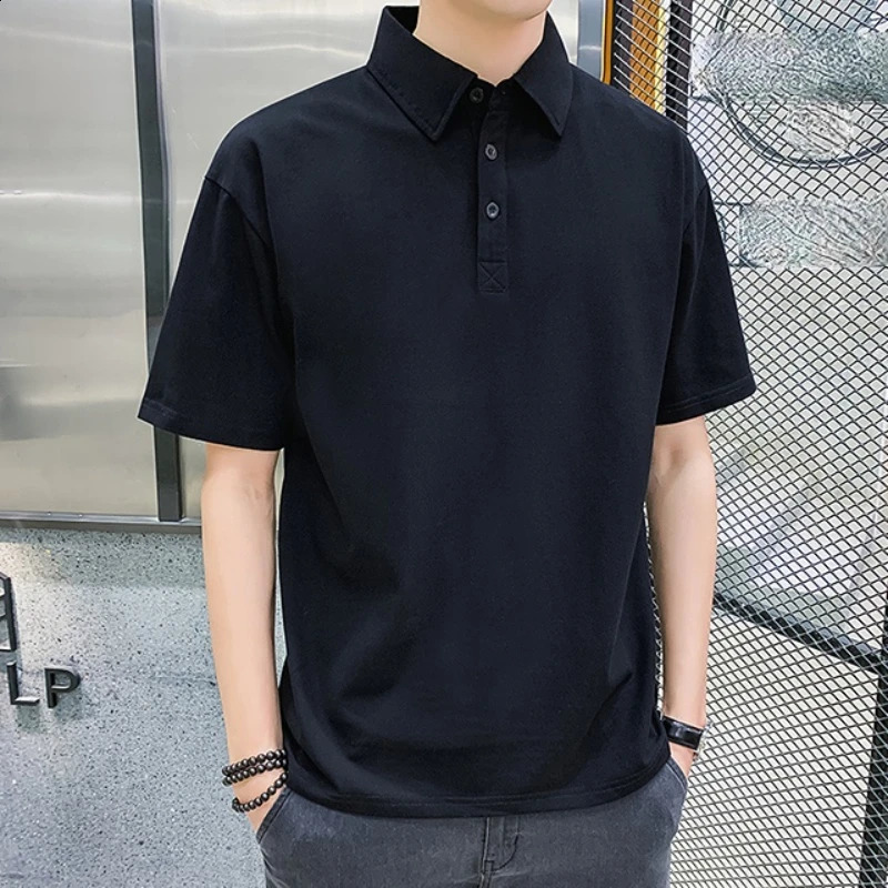 Polo shirt mens solid color fashionable breathable thin polo collar oversized 240828