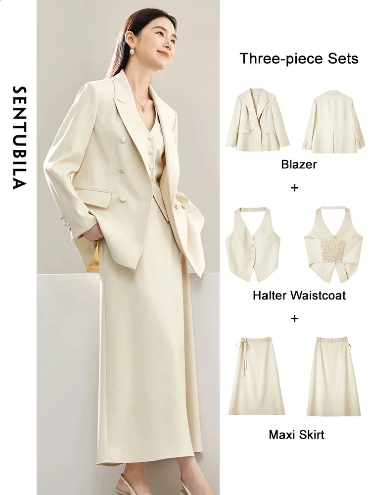 SENTUBILA Piece Sports Jacket Set For Womens Office Wear Autumn Elegant Waist Maxi Suit Z