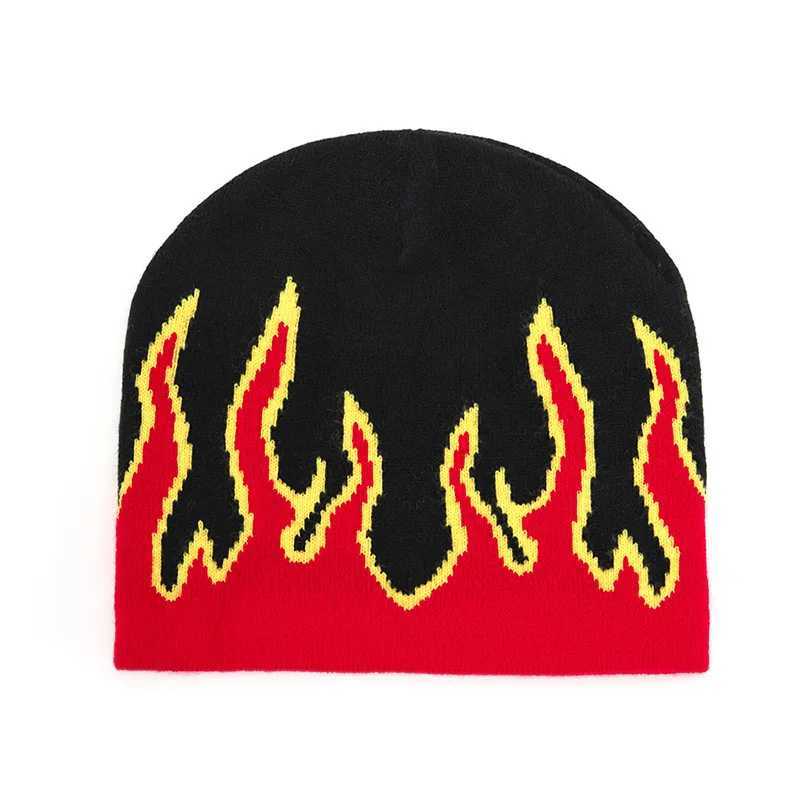 Winter Outdoor Warm Needle Woven Cap Flame Pattern Wool Hat Street Skl Hat Anti -cold Cotton Hat Beanie Beanies for Men X250212
