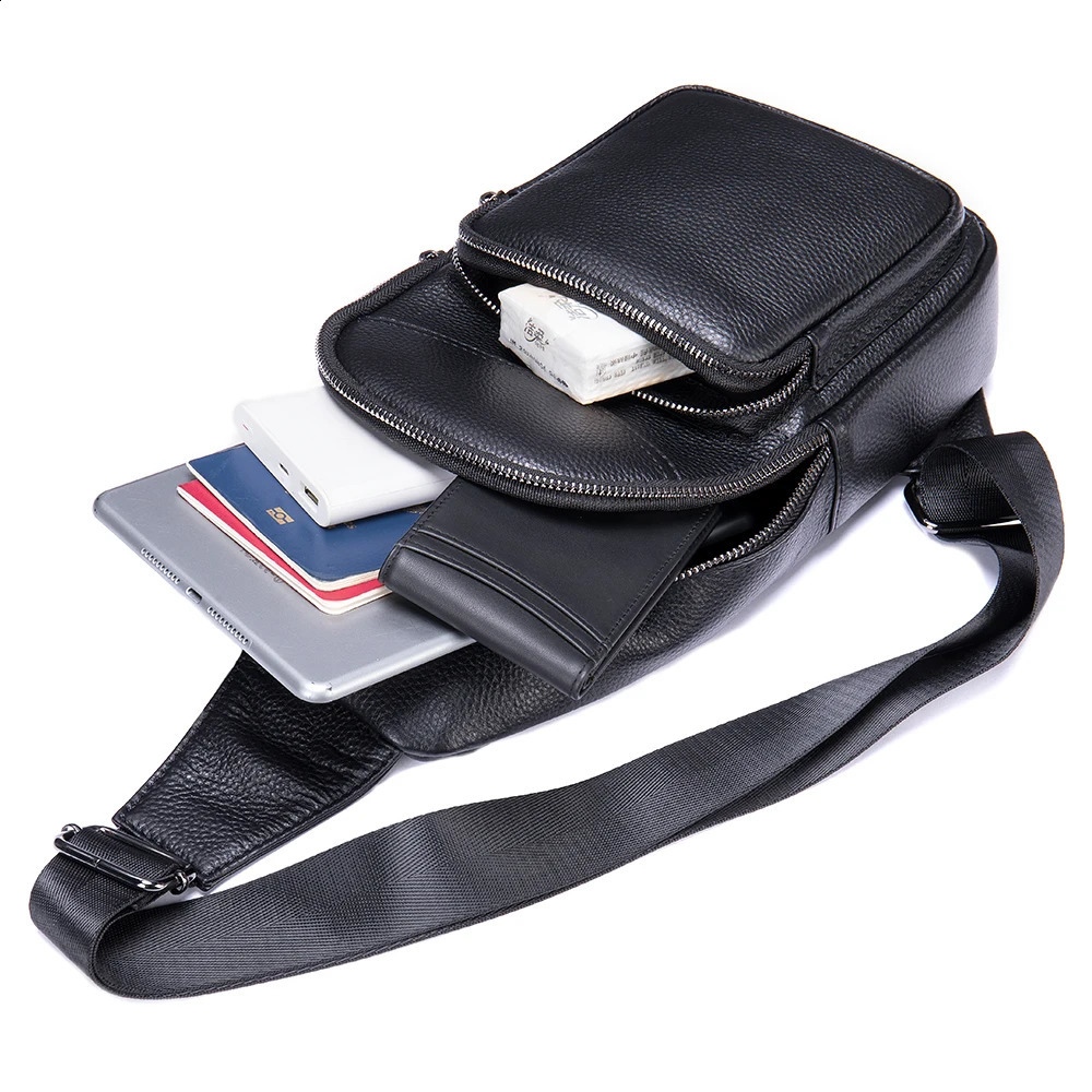 WESTAL Cowhide Genuine Leather Sling Bag Men Chest Bag Casual Traveling Chest Pack Black Mens Shoulder Bags er 240829