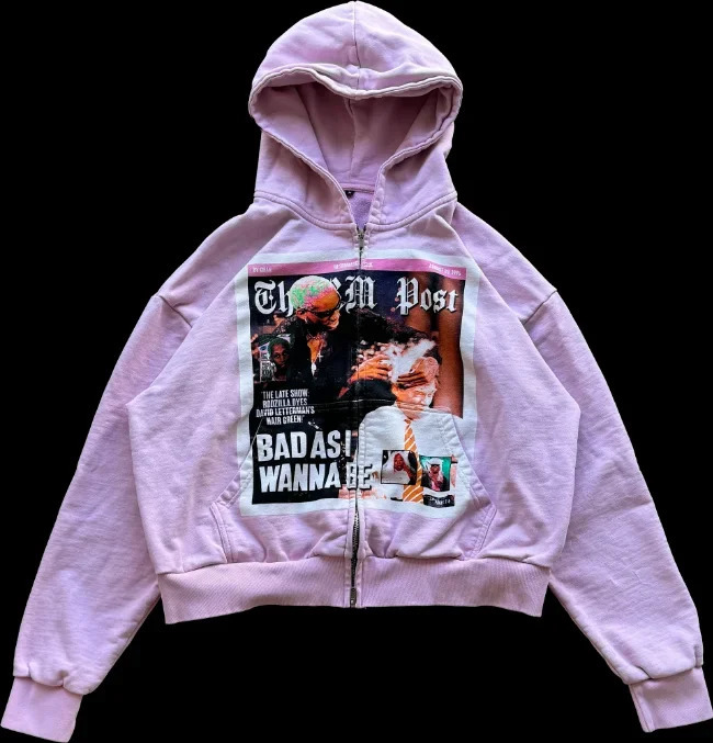 Y2K Gothic Punk Print Pattern Men and Women Street Fashion Hooded Sweatshirt Hip Hop Retro Harajuku Loose Zipper Cardigan 240829
