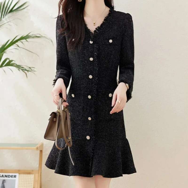 Black Women's Long Sleeve Dresses Spring Autumn Fashion New Female Dress Elegant Party On Promotion Chic One Pieces Korean 2025