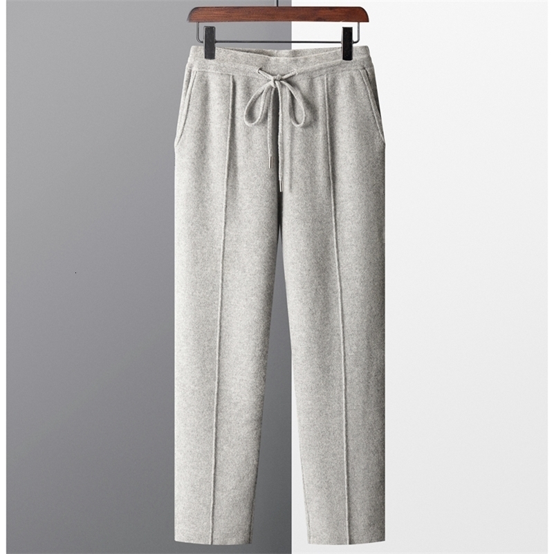 100% Merino wool mens wool pants for autumn and winter thick knitted pants slim fit solid color flat angle pants 240828