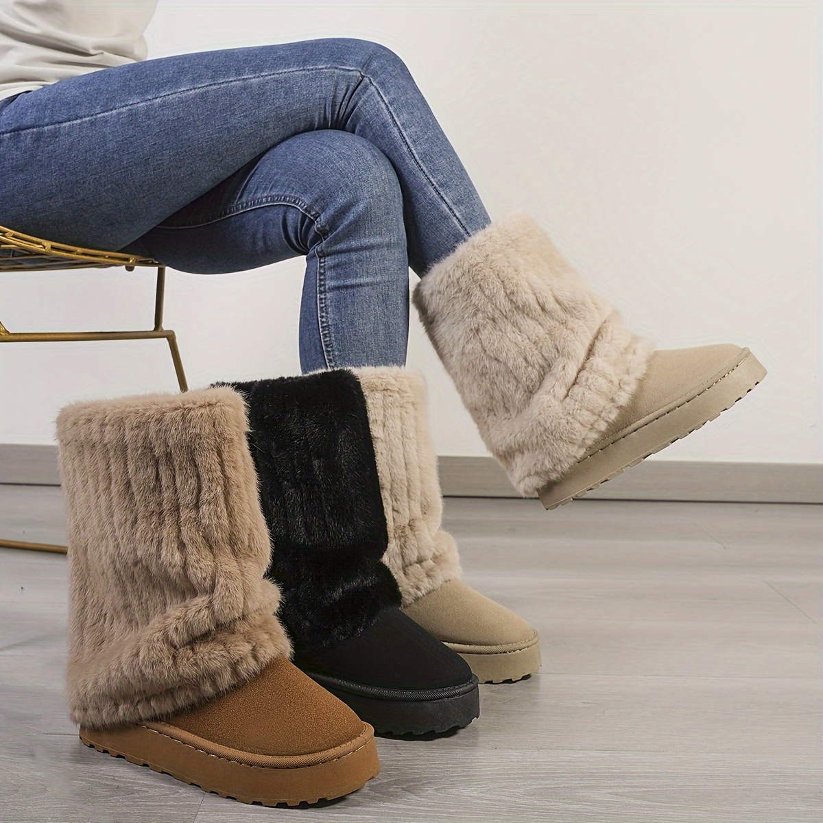 Comfortable mid-calf winter boots snow boots - soft plush lining, slip-on design, comfortable casual wear in cold weather - perfect for everyday outdo