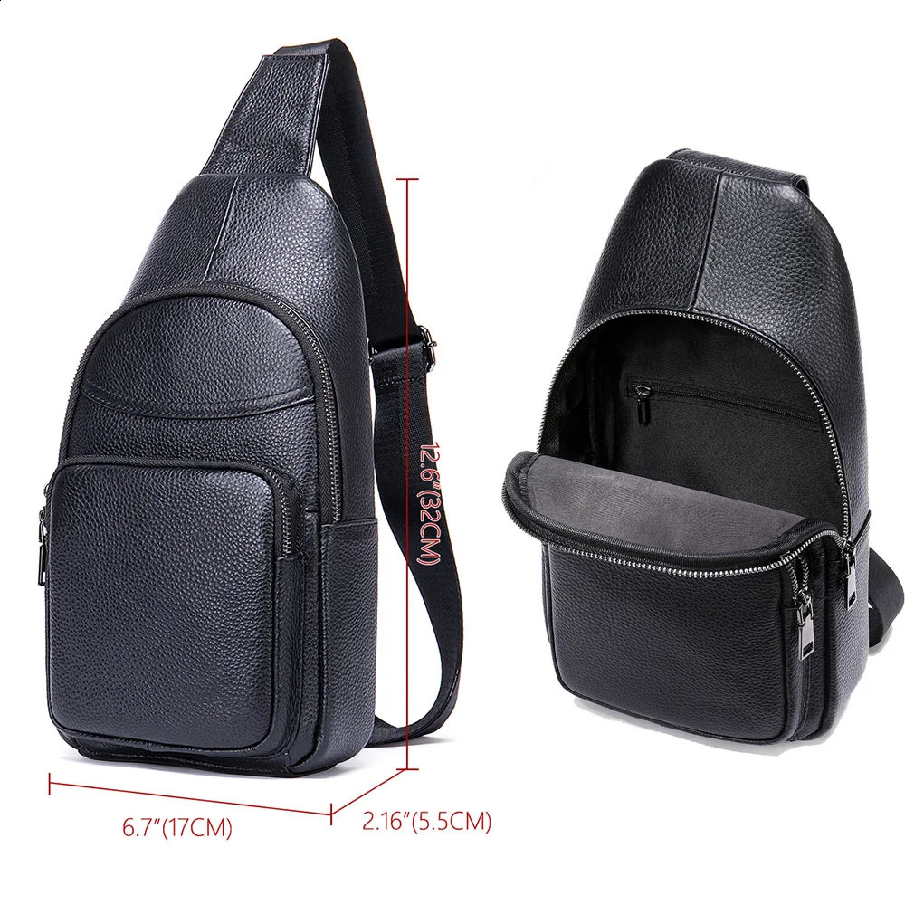 WESTAL Cowhide Genuine Leather Sling Bag Men Chest Bag Casual Traveling Chest Pack Black Mens Shoulder Bags er 240829