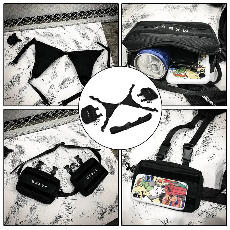 Streetwear Punk Chest Rig Bag For Unisex Hip-Hop Tactical Chest Bags Functionality Vest Fanny pack Women Phone pocket Wallet 240829