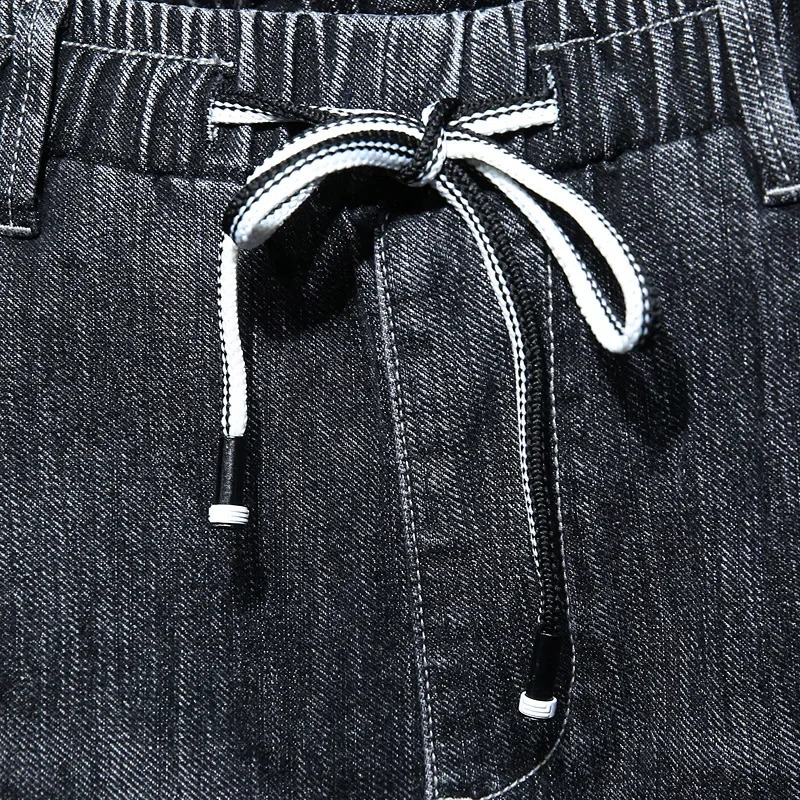 Large size jeans black mens style plus size harem pants automatic stretch ultra-thin feet trousers 7XL 6XL 5XL 240829
