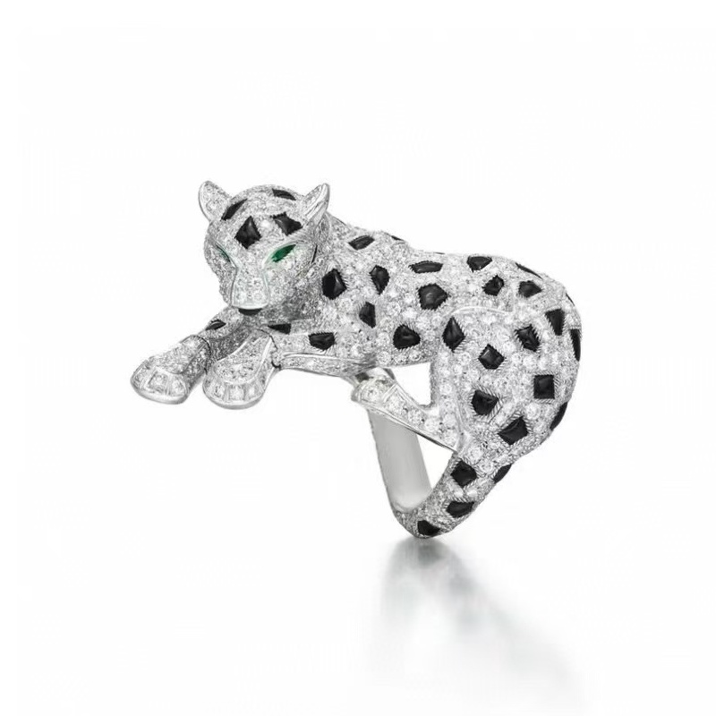 Luxury Women Designer Ring Jewelry 925 Stering Silver White Gold Plated Bling CZ Leopard Ring for Men Women for Party Wedding Gift Open Size
