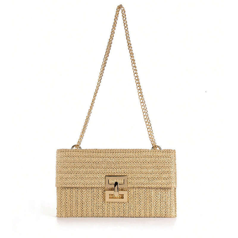 2024 Summer Straw for Women - Multilayer Chain Flip Lock Woven Beach Shoulder Bag 4 385ac